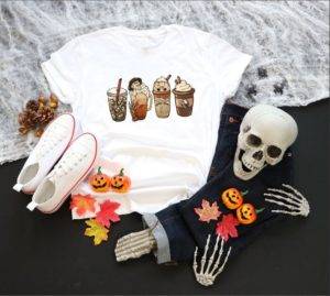 Fall Coffee Lover Shirt, Spooky Creepy Shirt, Pumpkin Spice Shirt, Latte Drink Shirt, Horror Halloween 2023 Shirt