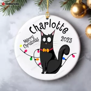 Black Cat Christmas 2023 Ornament, Cat Ornament Personalized