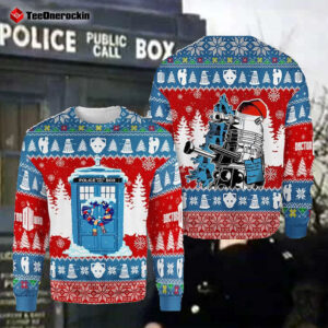 Dr Who Merry Christmas Police Box 2024 Ugly Holiday Sweater