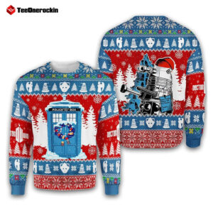 Dr Who Merry Christmas Police Box 2024 Ugly Holiday Sweater